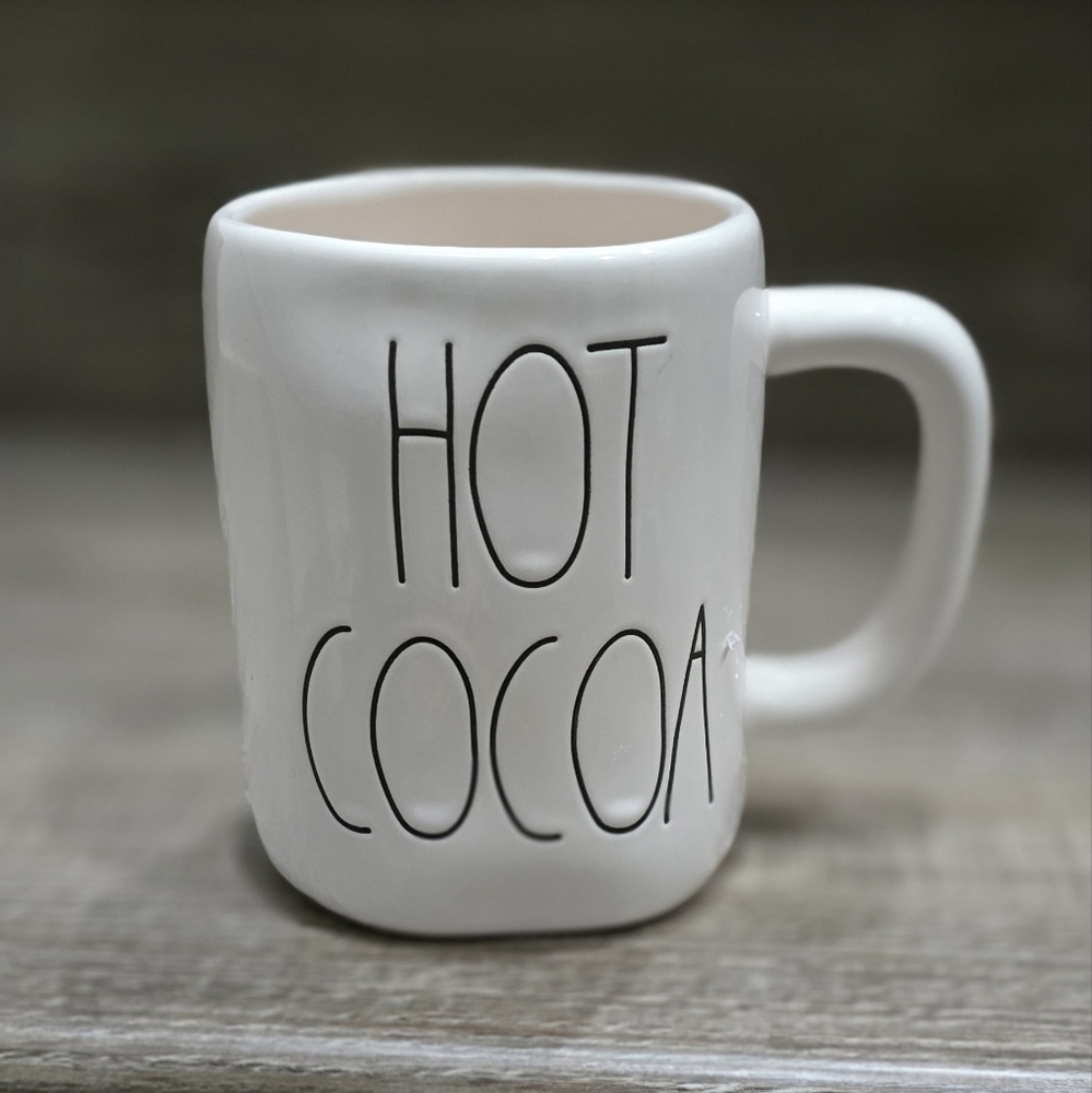 Rae Dunn very lite pink tinted Ceramic Mug "Hot Cocoa" coffe cup mug